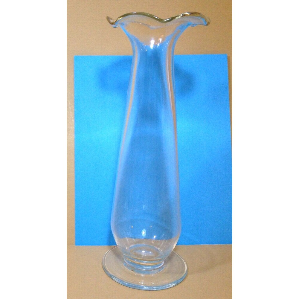 Vintage Simple Elegant Clear Glass Flower Top Vase 11.5” Tall